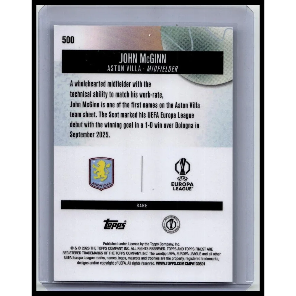 2025-26 Finest UEFA John McGinn #500 Aston Villa Blue Refractor #/99